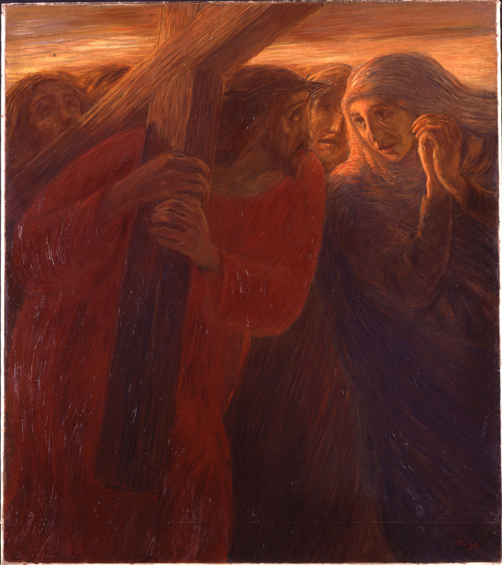 Gaetano Previati, Via Crucis, Stazione IV, Gesù incontra Maria Vergine (1901-1902; olio su tela, 121 x 107 cm; Città del Vaticano, Musei Vaticani, Collezione d'Arte Contemporanea)
