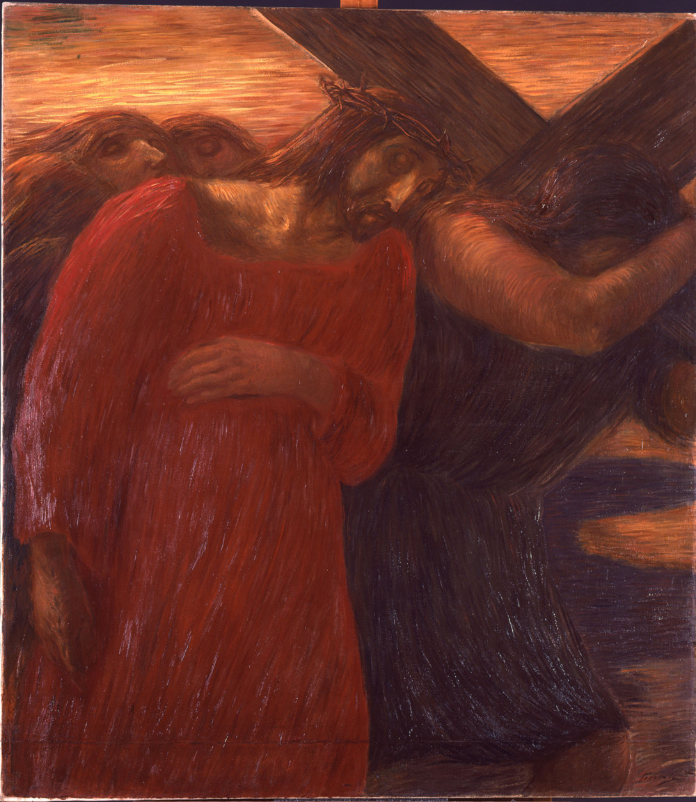 Gaetano Previati, Via Crucis, Stazione V, Gesù aiutato dal Cireneo (1901-1902; olio su tela, 121 x 107 cm; Città del Vaticano, Musei Vaticani, Collezione d'Arte Contemporanea)
