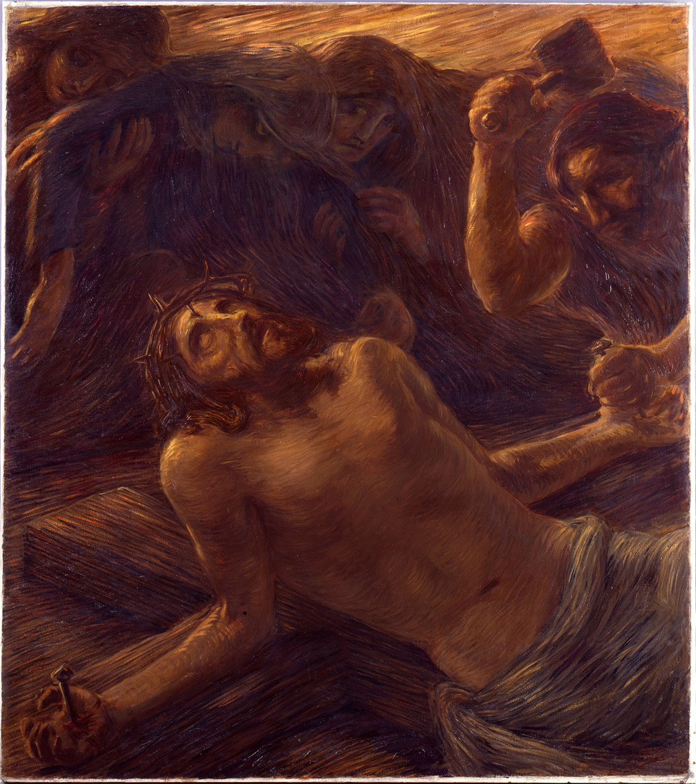 Gaetano Previati, Via Crucis, Stazione XI, Gesù viene inchiodato (1901-1902; olio su tela, 121 x 107 cm; Città del Vaticano, Musei Vaticani, Collezione d'Arte Contemporanea)
