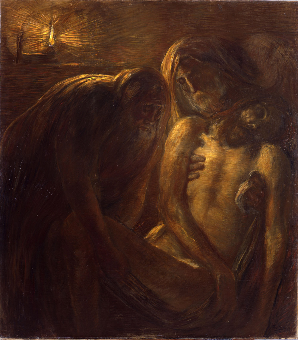 Gaetano Previati, Via Crucis, Stazione XIV, Sepoltura (1901-1902; olio su tela, 121 x 107 cm; Città del Vaticano, Musei Vaticani, Collezione d'Arte Contemporanea)
