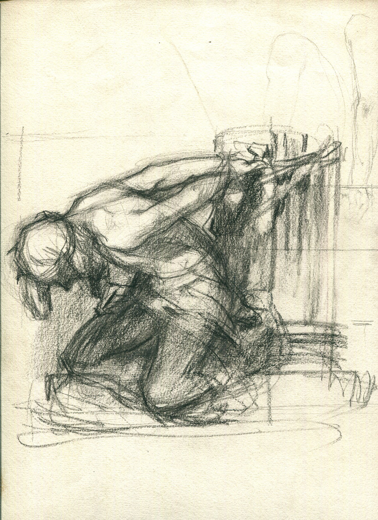 Giuseppe Mentessi, Cristo alla colonna – Studio per Ramingo (1909 circa; carboncino su carta, 326 x 254 mm; Modena, collezione AssiCoop Ferrara&Modena)
