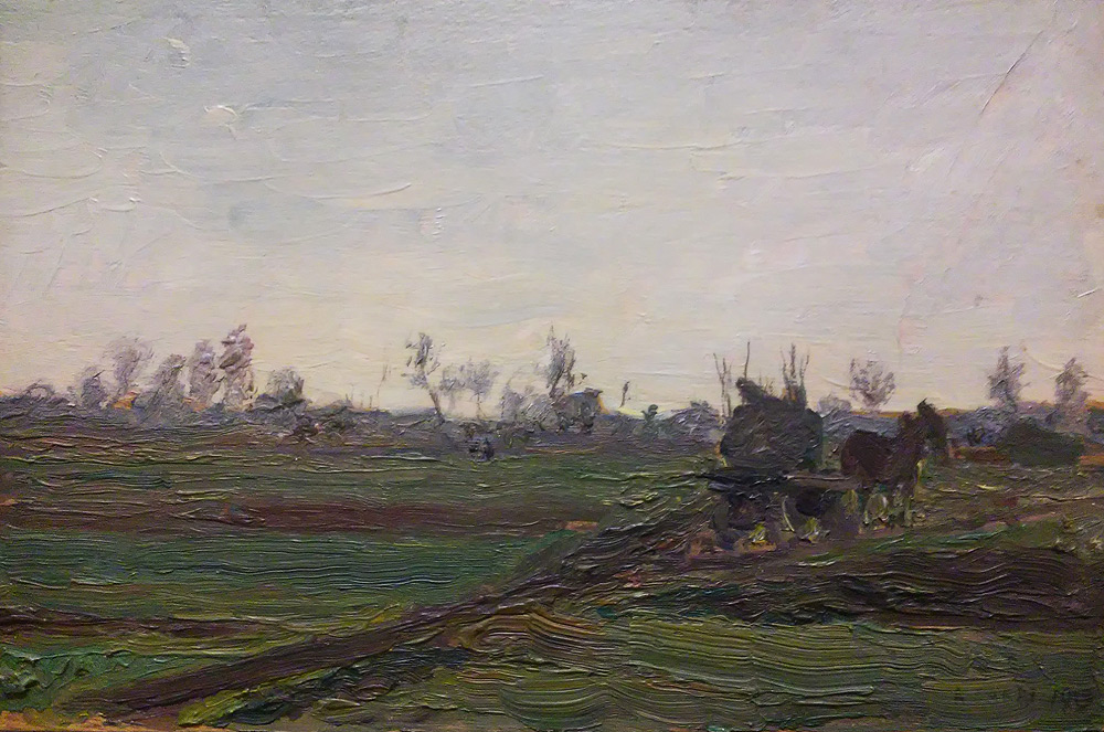Aldo Carpi, Campagna (1919; olio su legno, 17 x 25,5 cm; Milano, Museo Nazionale Scienza e Tecnologia Leonardo da Vinci)
