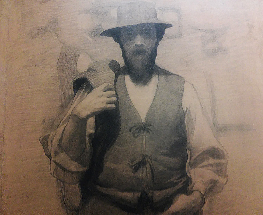 Giuseppe Pellizza da Volpedo, Studio per Fiumana (poi Quarto Stato) (1894-1895; carboncino e contè su carta, 158,5 x 95 cm; Alessandria, Museo Civico e Pinacoteca)
