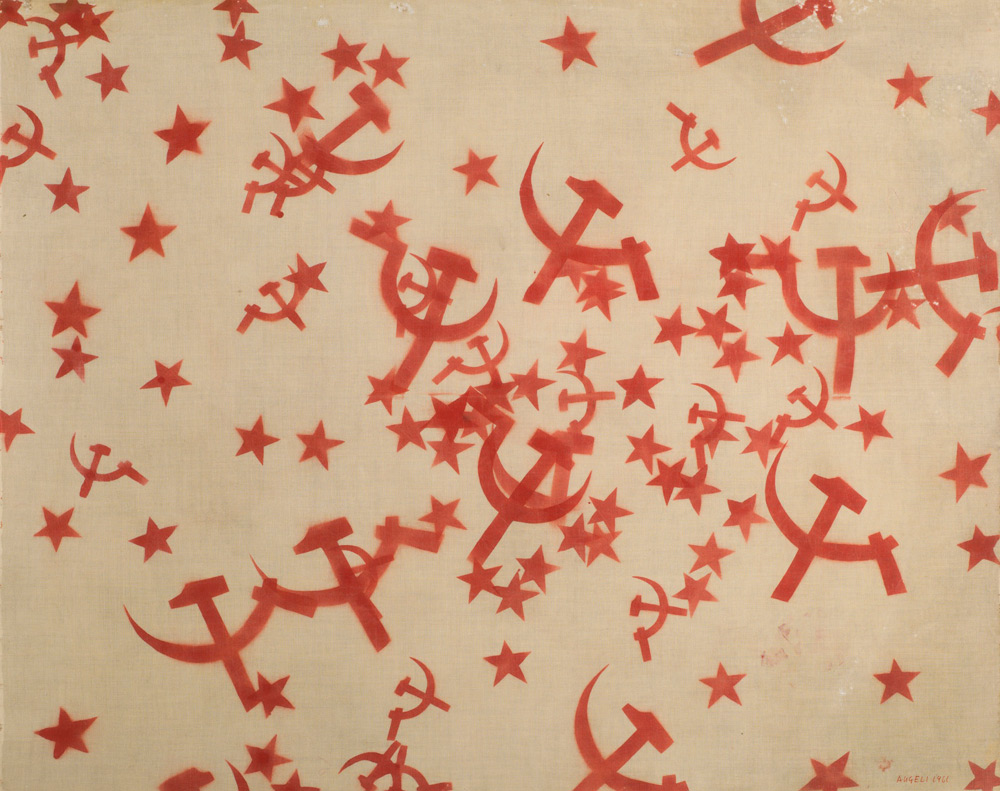 Franco Angeli, Stelle (1961; tecnica mista su tela con velatino, cm 132 × 163; Collezione Valerio De Paolis)
