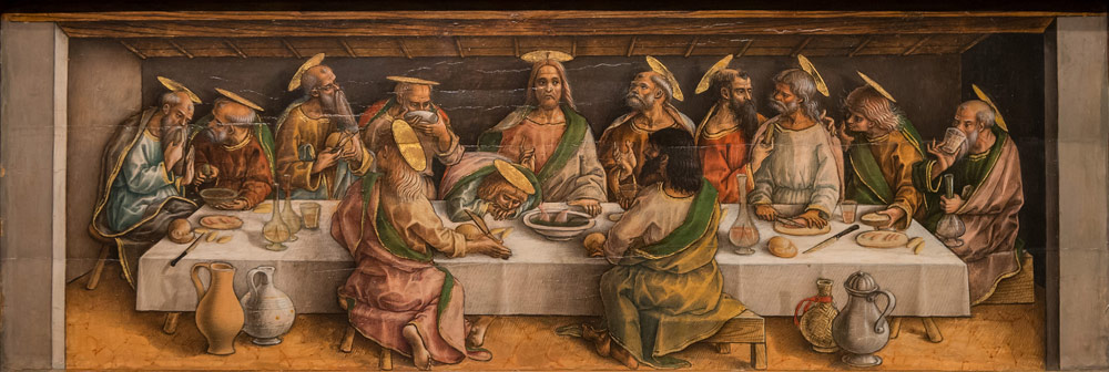 Carlo Crivelli, Ultima cena, probabile scomparto centrale della predella del Trittico di San Domenico (1482; tempera e oro su tavola, 26 x 62 cm; MontrÃ©al, MusÃ©e des Beaux-Arts)
