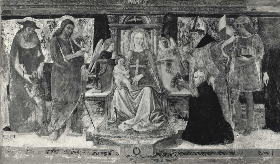 Girolamo di Giovanni, Madonna e santi (1470-1480 circa; affresco, 214 x 365 cm; Camerino, Pinacoteca e Museo Civico)
