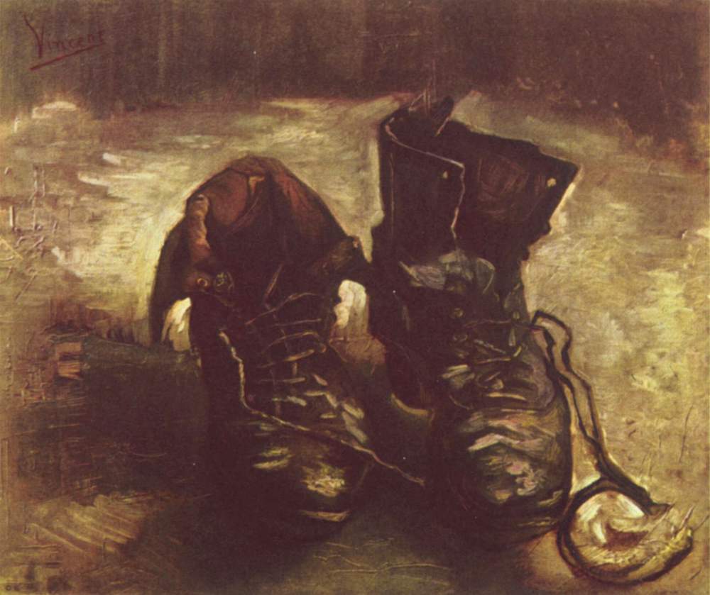 Vincent van Gogh, Un paio di scarpe (1886; olio su tela, 37,5 x 45,5 cm; Amsterdam, Van Gogh Museum) Vincent van Gogh, Un paio di scarpe (1886; olio su tela, 37,5 x 45,5 cm; Amsterdam, Van Gogh Museum)