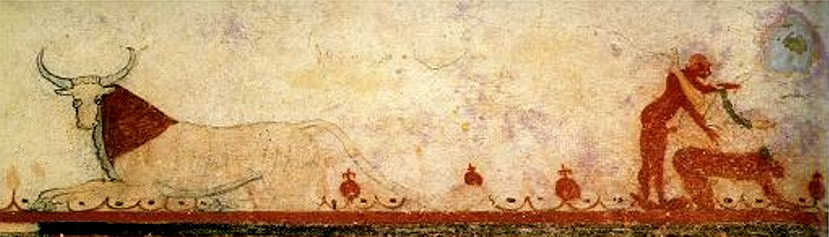 Arte etrusca, Scena di amore eterosessuale (530 a.C. circa; affresco; Tarquinia, Tomba dei Tori)
