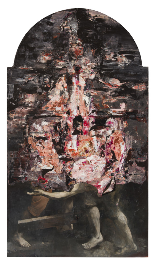 Nicola Samorì, San Pietro all'inferno (2016; olio su tela di lino, 300 x 170 cm. Courtesy Monitor Gallery, Roma) Nicola Samorì, San Pietro all'inferno (2016; olio su tela di lino, 300 x 170 cm. Courtesy Monitor Gallery, Roma)