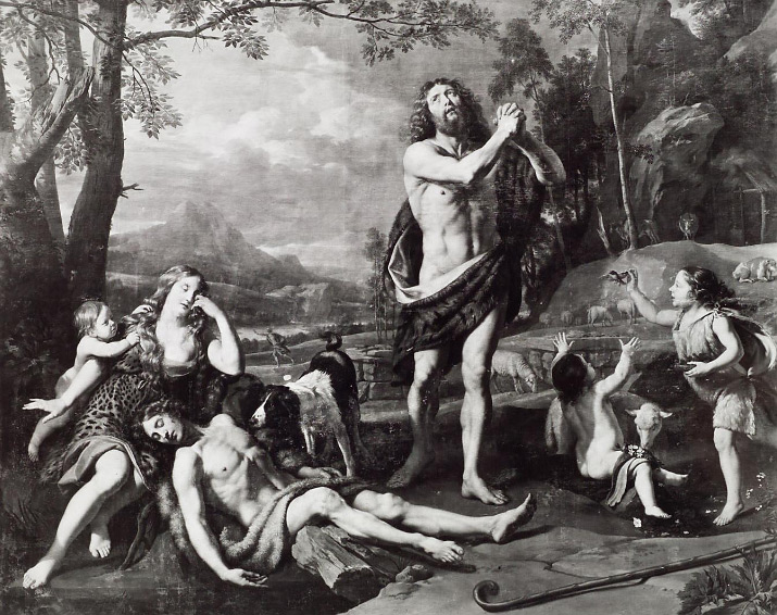 Philippe de Champaigne, Adamo ed Eva piangono la morte di Abele (1656; olio su tela, 312 x 394 cm; Vienna, Kunsthistorisches Museum)
