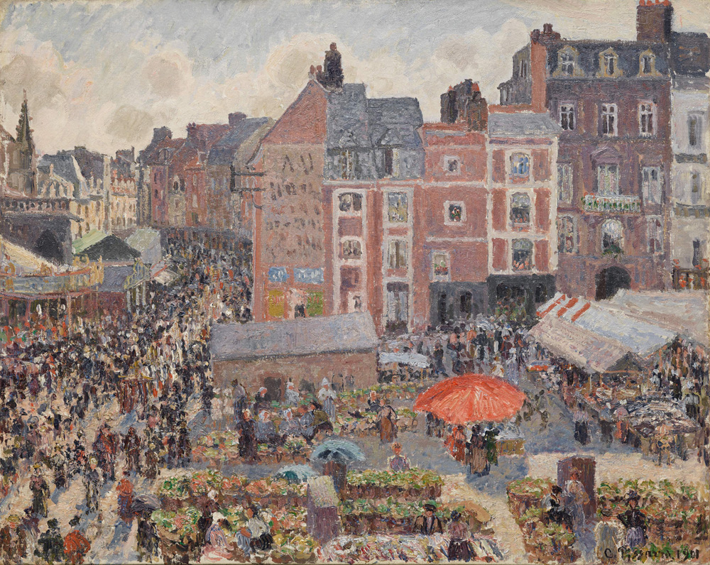 Camille Pissarro, Fiera in un pomeriggio di sole, Dieppe (1901; olio su tela, 73,5 x 92,1 cm; Filadelfia, Philadelphia Museum of Art)
