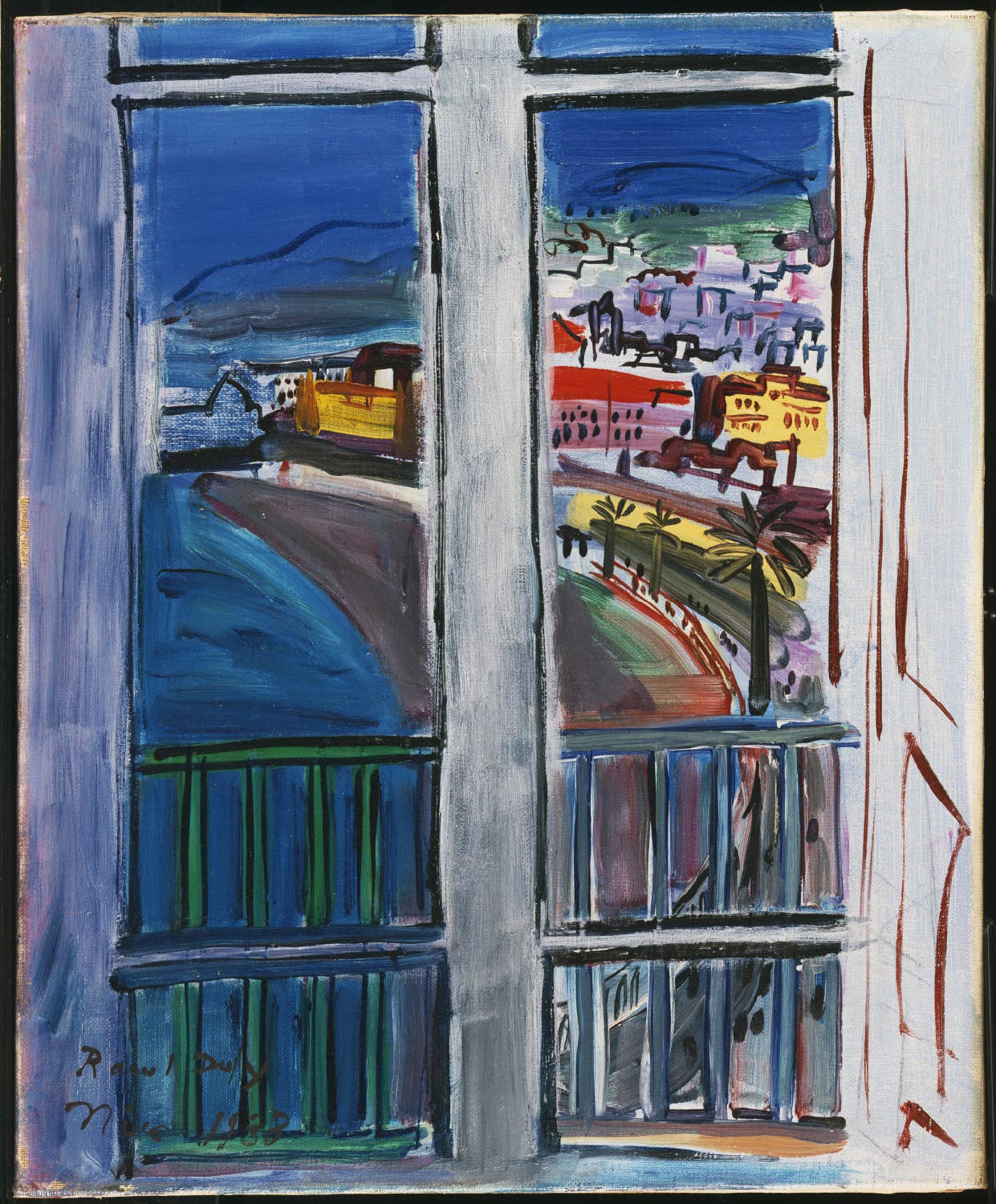 Raoul Dufy, Finestra sulla Promenade des Anglais a Nizza (1938 circa; olio su tela, 46 x 38,3 cm; Filadelfia, Philadelphia Museum of Art)
