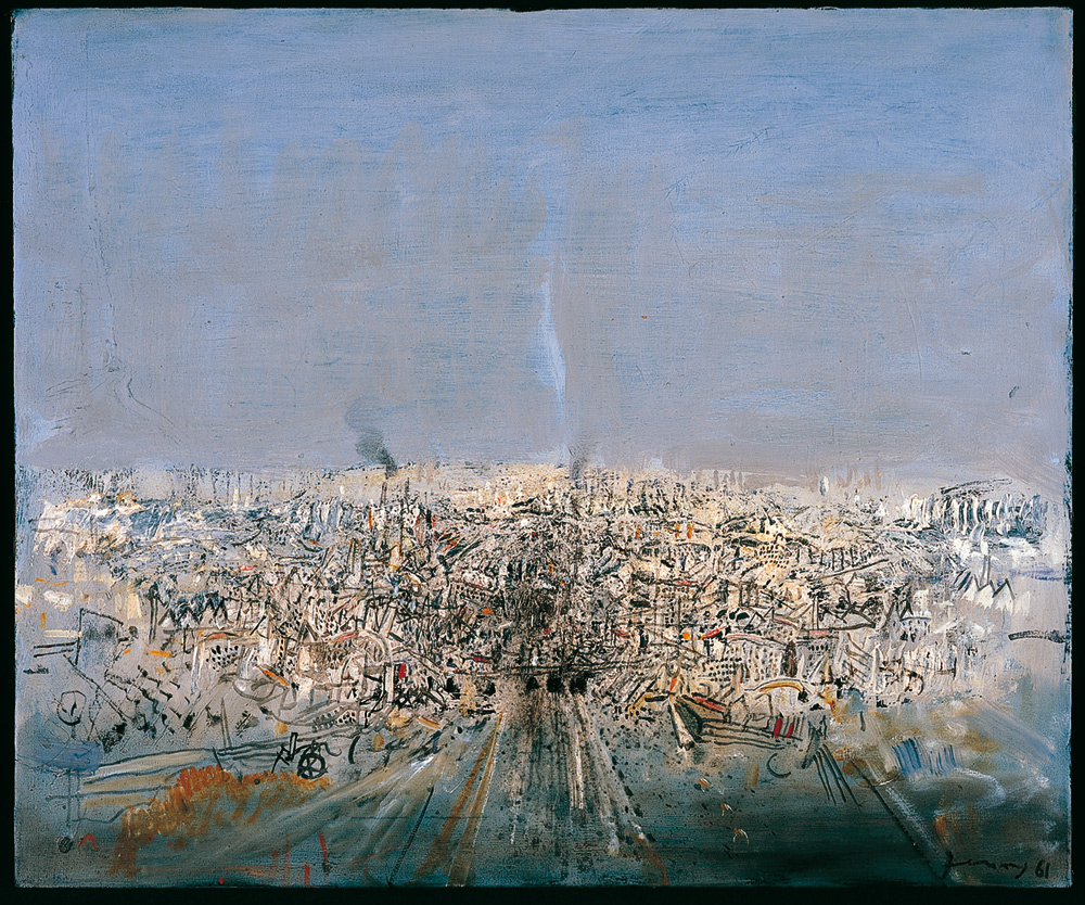 Gianfranco Ferroni, Città (1961; olio su tela, 50 x 59,5 cm; Bergamo, Collezione Ceribelli)
