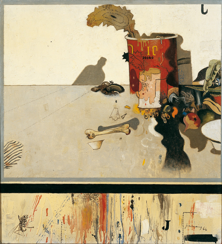 Gianfranco Ferroni, Rifiuti (1964; olio su tela, 52 x 47 cm; Collezione privata)
