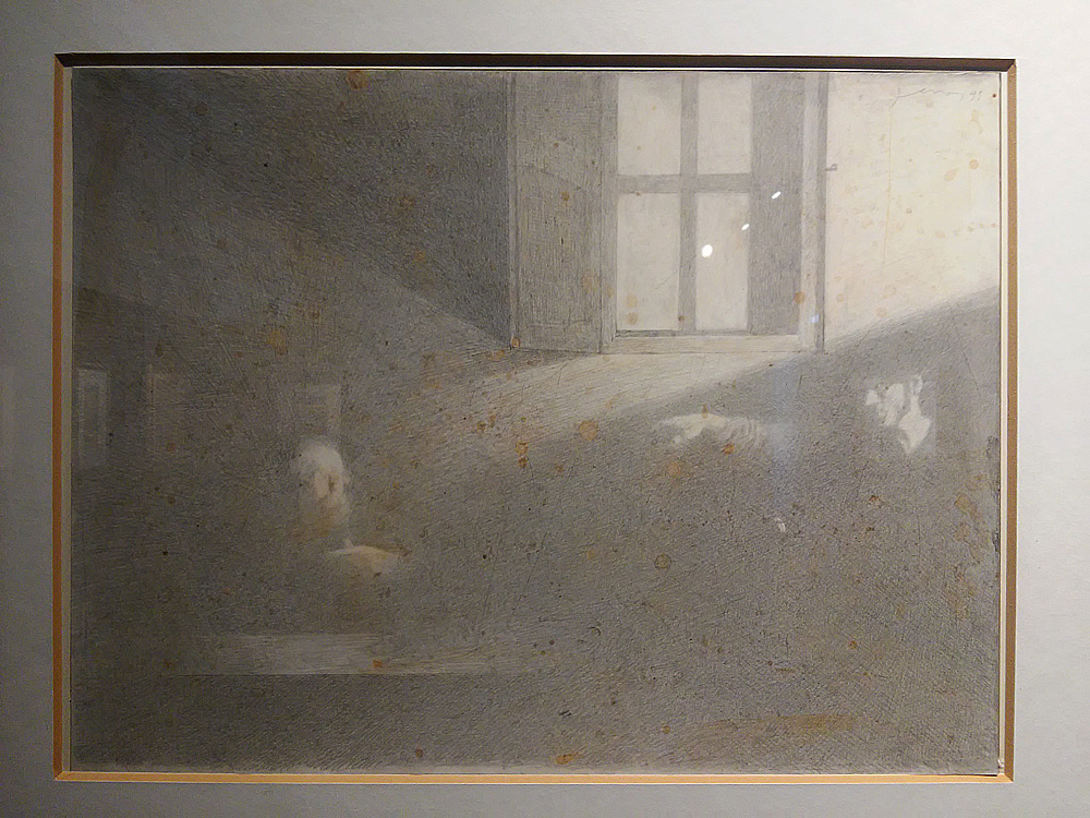 Gianfranco Ferroni, Omaggio a Caravaggio (la vocazione di san Matteo) (1991; tecnica mista su carta, 28 x 36,8 cm; Collezione privata)
