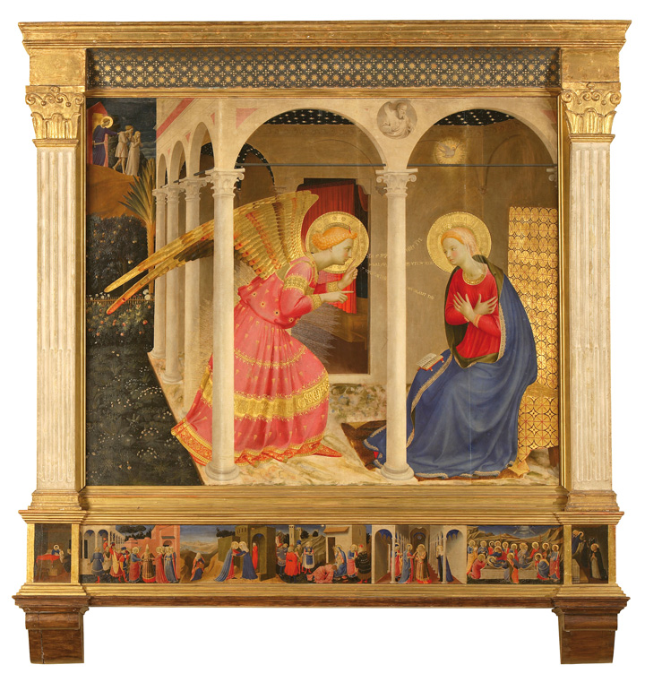 Beato Angelico, Annunciazione (1430 circa; tempera su tavola, 175 x 180 cm; Cortona, Museo Diocesano)
