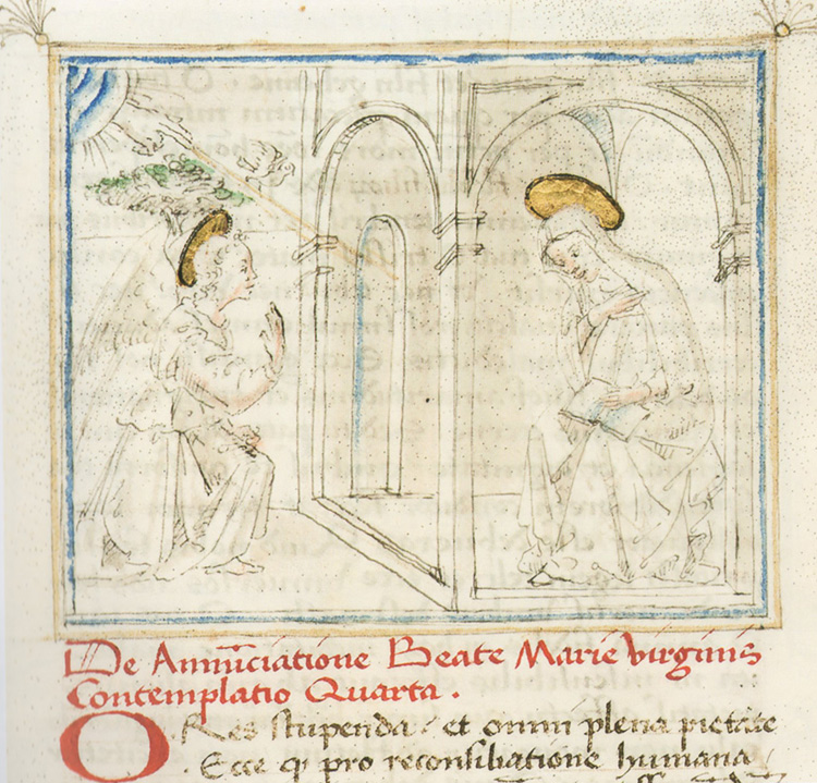 Juan de Torquemada, Meditationes (1463 circa; Città del Vaticano, Biblioteca Apostolica Vaticana, Vat. Lat. 973, c. 4v), Annunciazione
