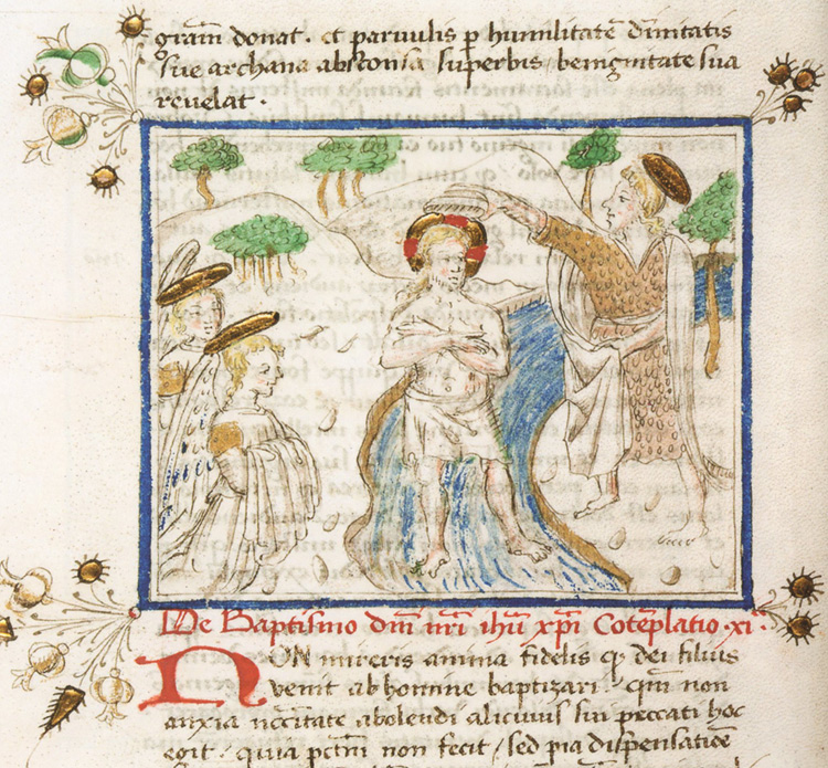 Juan de Torquemada, Meditationes (1463 circa; Città del Vaticano, Biblioteca Apostolica Vaticana, Vat. Lat. 973, c. 11v), Battesimo di Cristo
