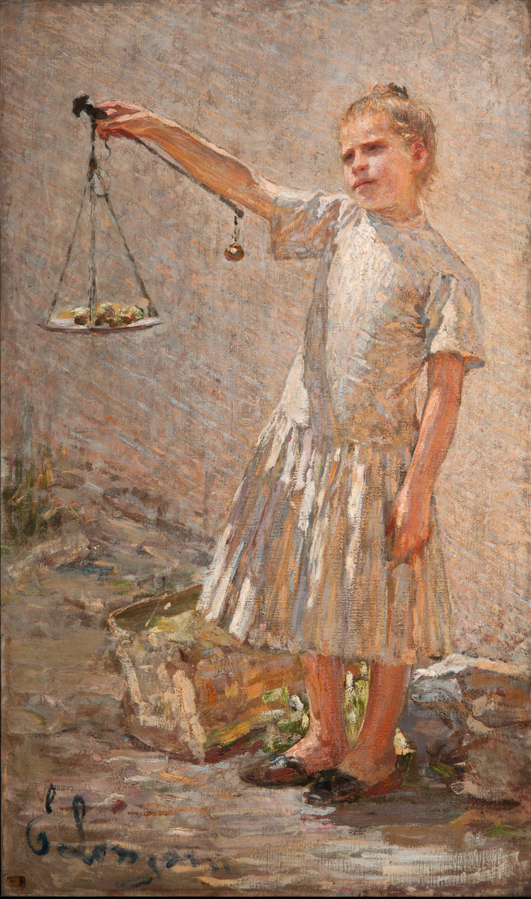 Emilio Longoni, Ona staderada o La venditrice di frutta (1891; olio su tela, 154 x 91 cm; Tortona, Fondazione Cassa di Risparmio di Tortona - Pinacoteca Il Divisionismo)
