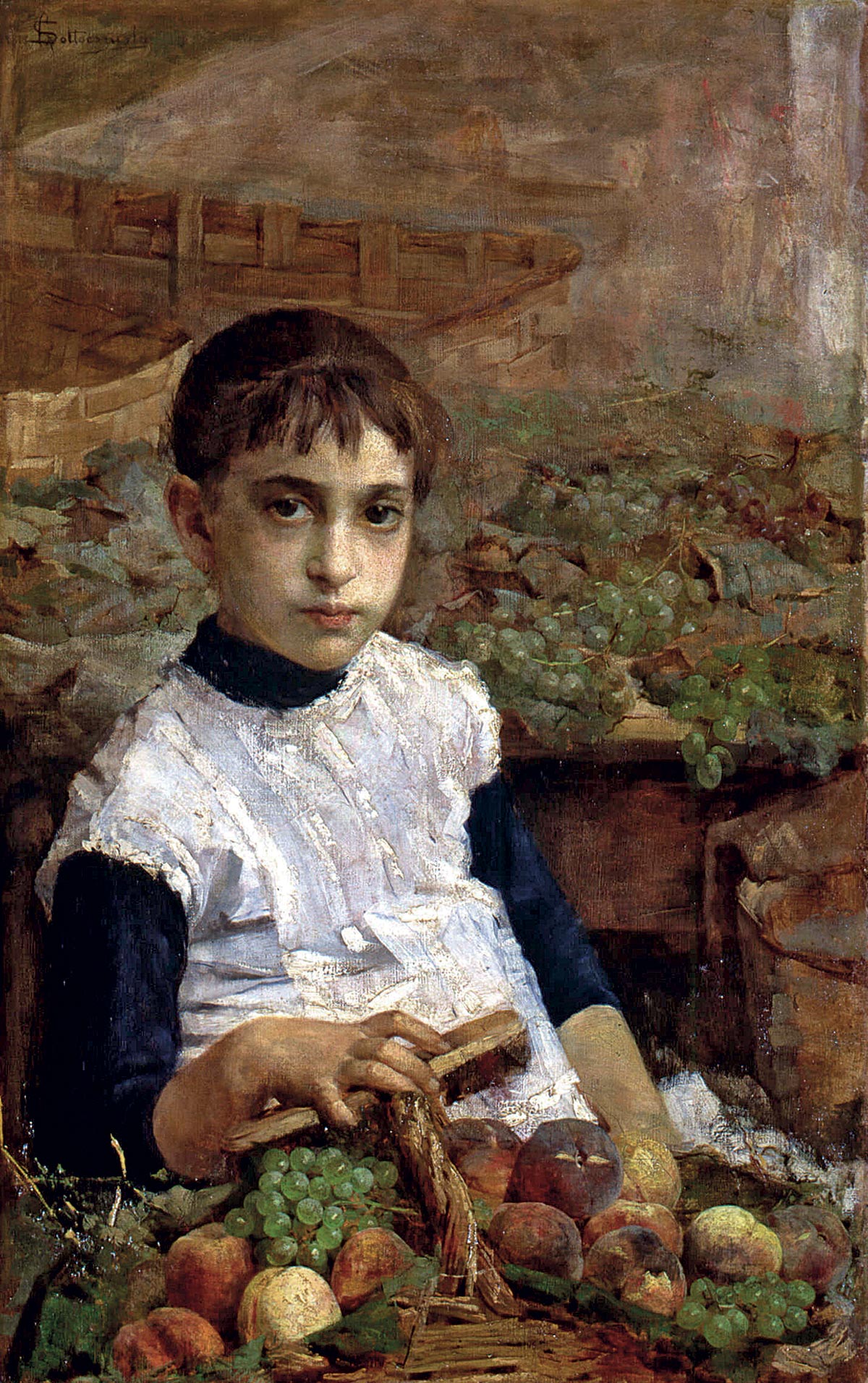 Giovanni Sottocornola, La frutera (1884-1886; olio su tela, 78,5 x 48,5 cm; Milano, Gallerie d'Italia di piazza Scala)
