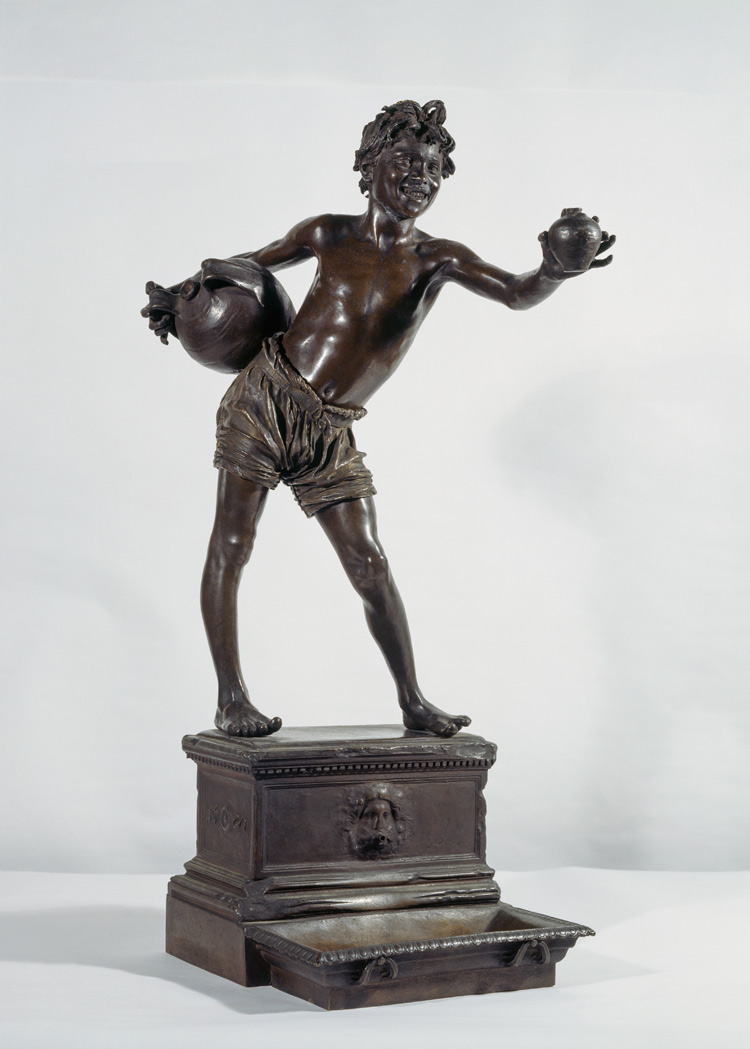 Vincenzo Gemito, L'acquaiolo (1881; bronzo, 55 x 19 x 26 cm; Milano, Museo Nazionale Scienza e Tecnologia Leonardo da Vinci)
