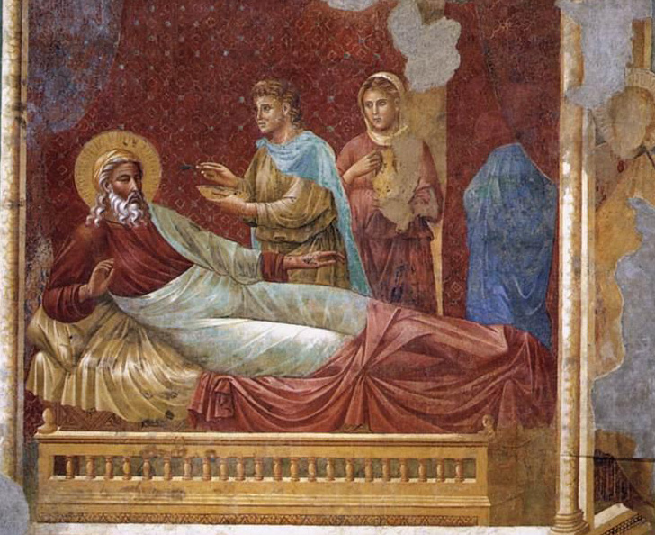 Maestro delle Storie d'Isacco (Giotto?), Isacco respinge EsaÃ¹ (1290-1295 circa; affresco, 300 x 300 cm; Assisi, Basilica Superiore di San Francesco)
