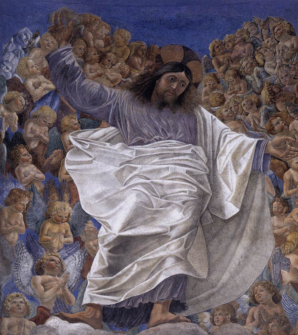 Melozzo da Forlì, Ascensione di Cristo (1480 circa; frammento di affresco staccato, dalla Basilica dei Santi Apostoli di Roma, 280 x 200 cm; Roma, Palazzo del Quirinale)