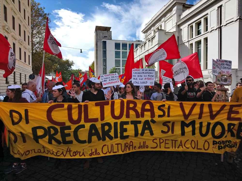 Un'immagine della manifestazione dei lavoratori della cultura del 6 ottobre 2018
