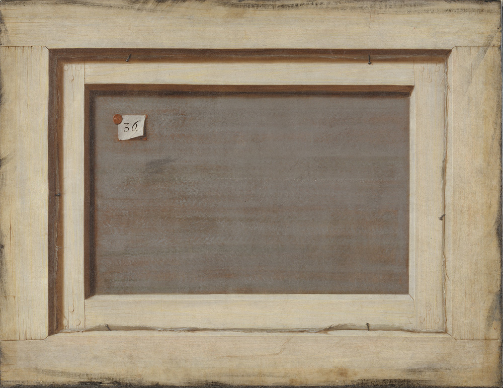 Cornelius Norbertus Gijsbrechts, Trompe l'oeil. The Reverse of a Framed Painting (1670-1675; olio su tela, 66,4 x 87 cm; Copenaghen, Museo Nazionale di Copenaghen). In mostra è presente la riproduzione Cornelius Norbertus Gijsbrechts, Trompe l'oeil. The Reverse of a Framed Painting (1670-1675; olio su tela, 66,4 x 87 cm; Copenaghen, Museo Nazionale di Copenaghen). In mostra è presente la riproduzione