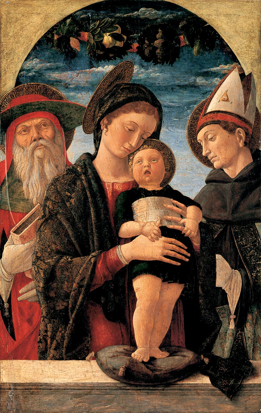 Andrea Mantegna, Madonna col Bambino e i santi Girolamo e Ludovico da Tolosa (1455 circa; tempera su tavola, 69,4 x 44,4 cm; Parigi, Musée Jacquemart-André)
 Andrea Mantegna, Madonna col Bambino e i santi Girolamo e Ludovico da Tolosa (1455 circa; tempera su tavola, 69,4 x 44,4 cm; Parigi, Musée Jacquemart-André)