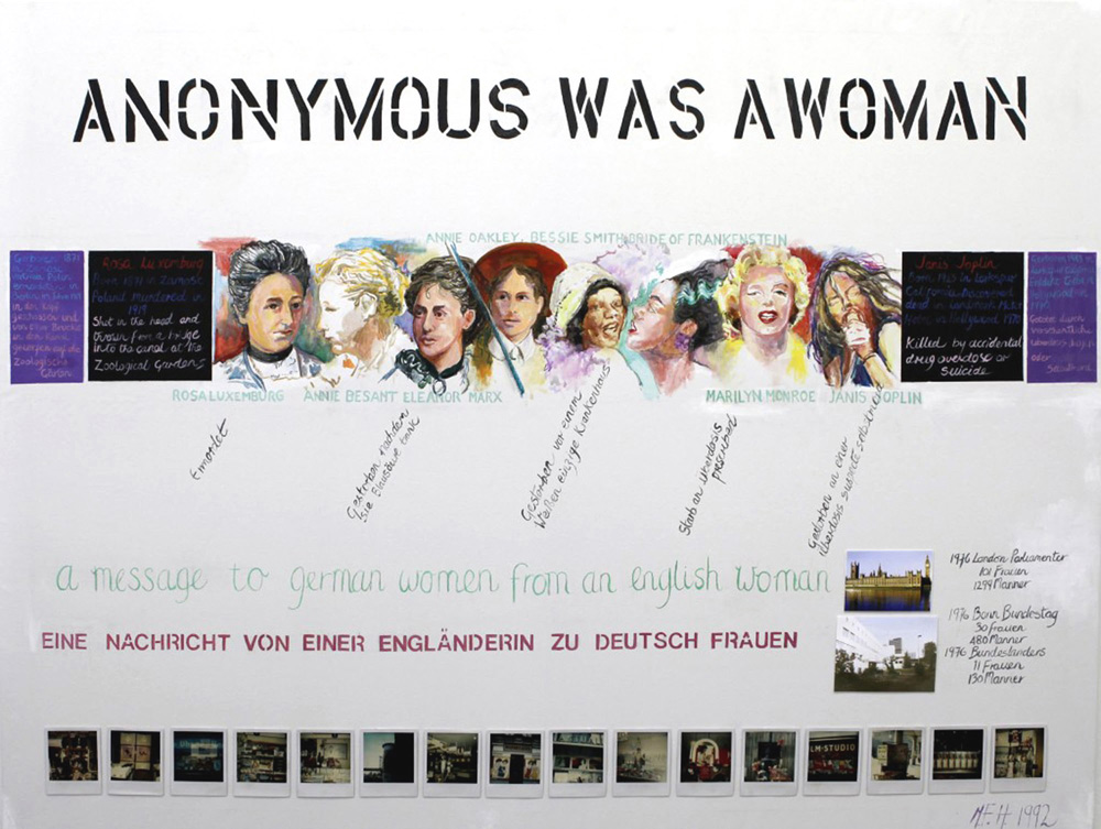 Margaret Harrison, Anonymous Was a Woman (1977/1992). Courtesy l'artista e ADN Galeria. Ph. Credit ©Elssie Ansareo Exposición de AZ Zentroa Bilbao
