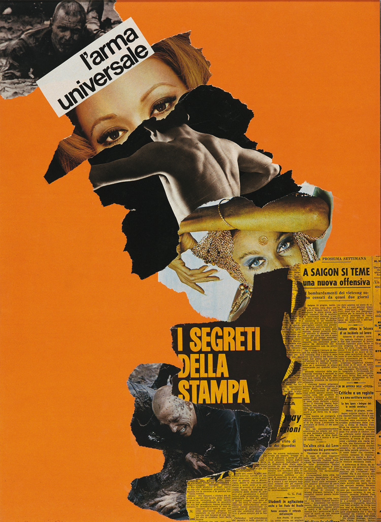 Lucia Marcucci, I segreti della stampa (1971; collage su cartone, 66 x 48 cm)
