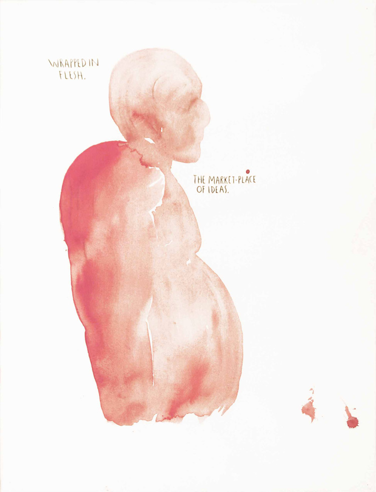 Raymond Pettibon, Wrapped in flesh (1990; gouache su carta, 66,5 x 51 cm)
