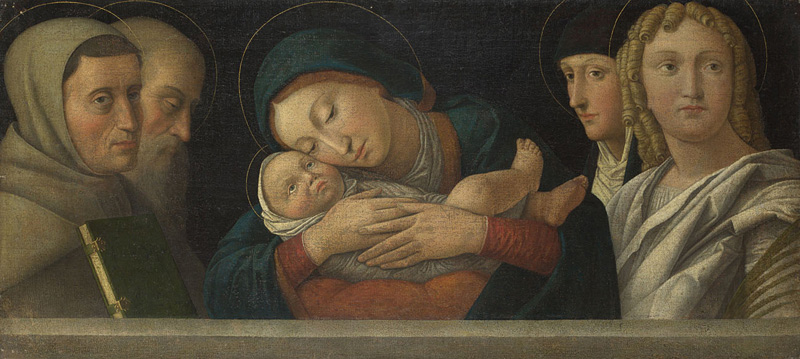 Francesco Bonsignori, Madonna col Bambino e quattro santi (1490-1510 circa; olio su tela, 48,3 x 106,7 cm; Londra, National Gallery)
