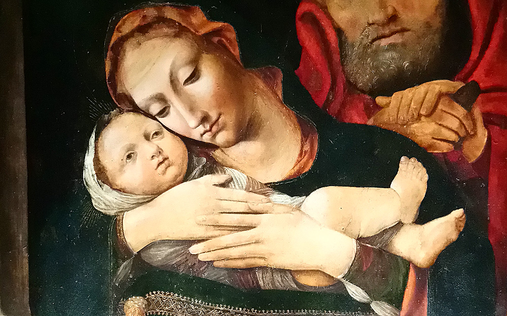 Sacra Famiglia, dettaglio della Madonna col Bambino
