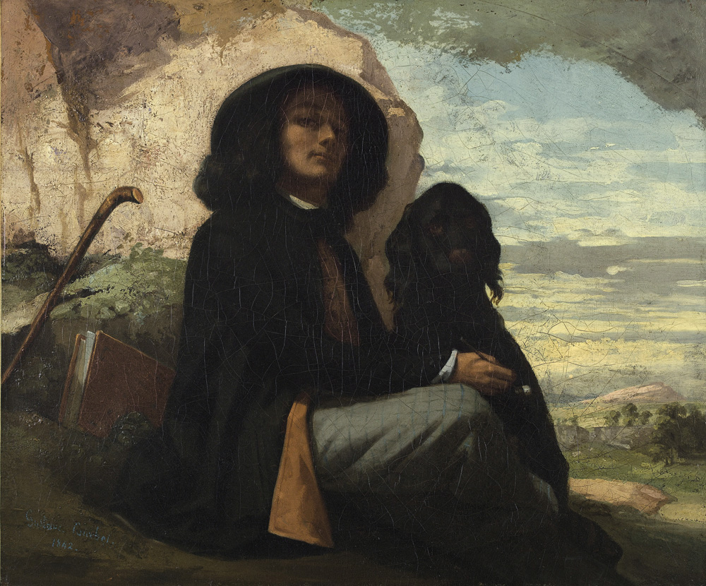 Gustave Courbet, Autoritratto con cane nero (1842; olio su tela, 46,5 x 55,5 cm; Parigi, Petit Palais, Musée des Beaux-Arts de la Ville de Paris)
