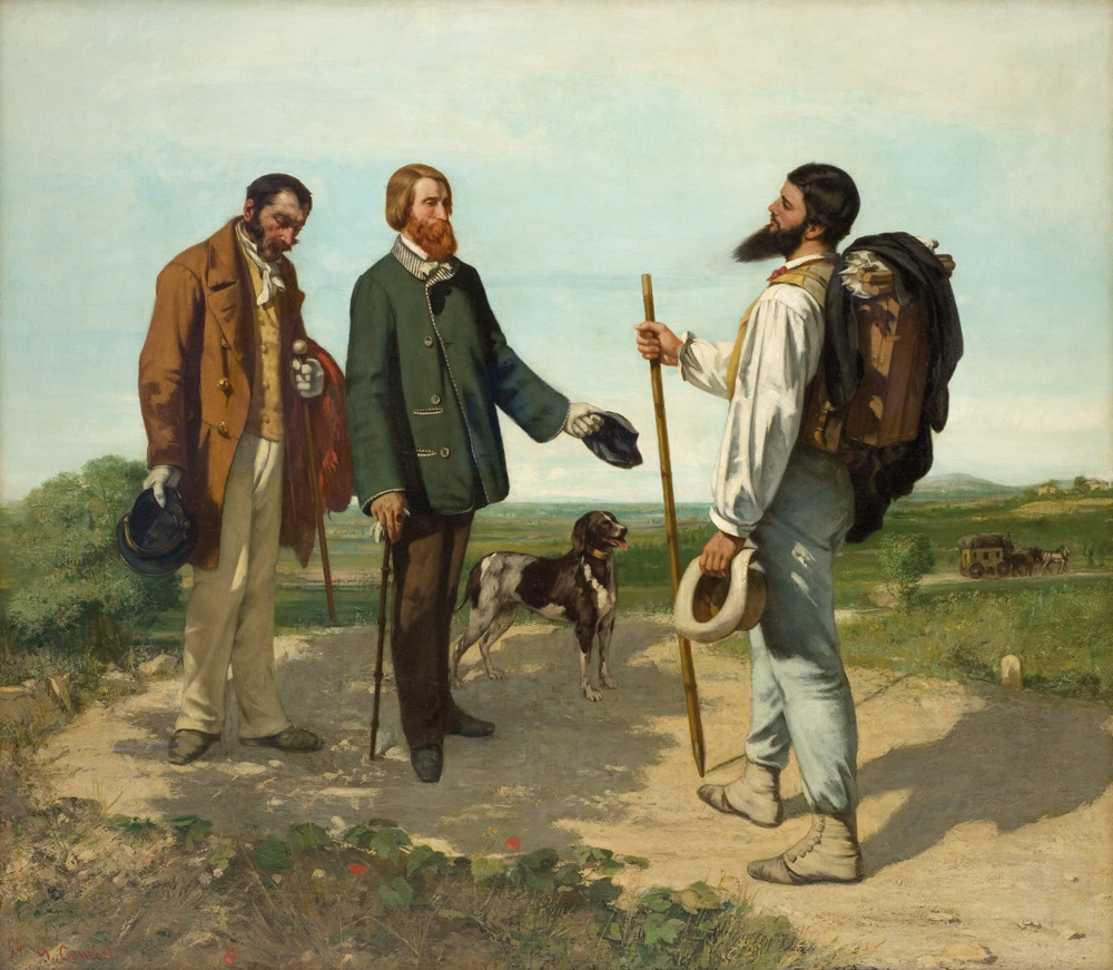 Gustave Courbet, L'incontro o Buongiorno signor Courbet (1854; olio su tela, 132,4 x 151 cm; Montpellier, Musée Fabre)
