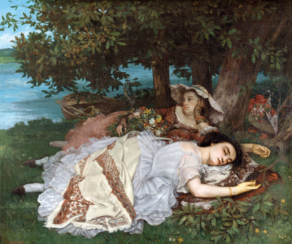 Gustave Courbet, Fanciulle sulle rive della Senna (1856-1857; olio su tela, 174 x 206 cm; Parigi, Petit Palais, Musée des Beaux-Arts de la Ville de Paris)
