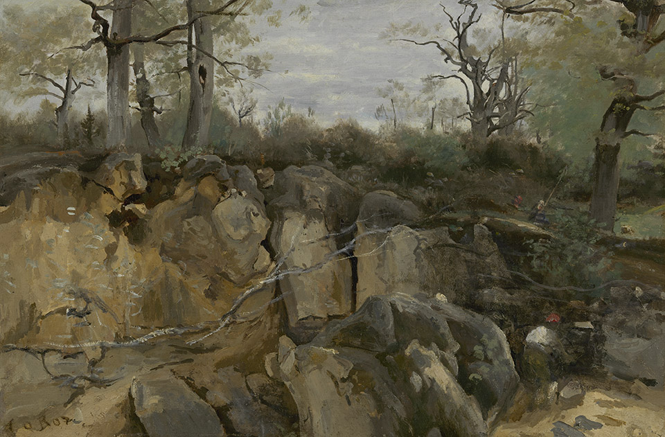 Jean-Baptiste Camile Corot, Fontainebleau, miniera abbandonata (1850; olio su carta incollata su tela, 29 x 43 cm; L’Aia, De Mesdag Collectie)
