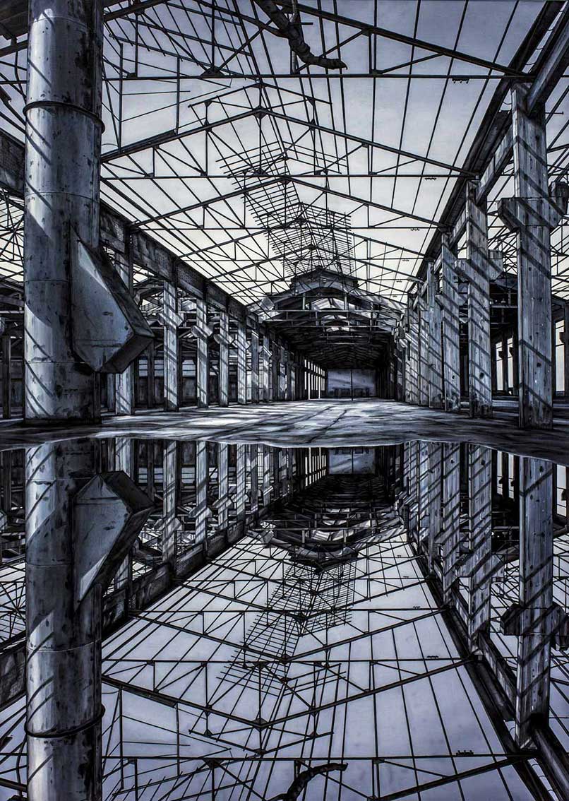 Andrea Chiesi, Eschatos 7 (2018; olio su lino, 140 x 100 cm)
