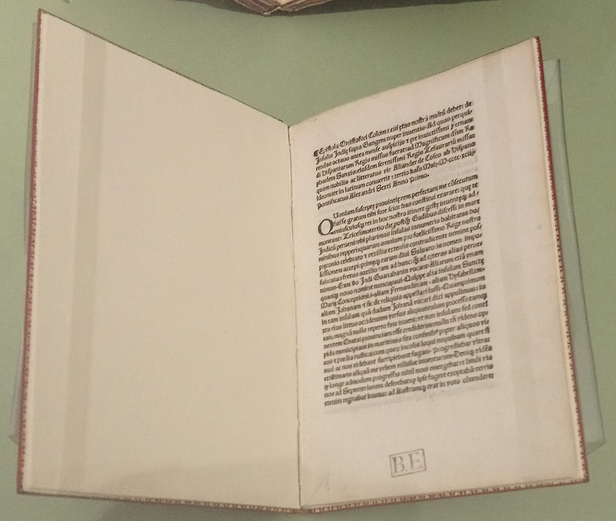 Cristoforo Colombo, Epistola de insulis nuper inventis, pubblicata in Roma presso Stephan Plannck (dopo il 29 aprile 1493; [4] c., 4°; Modena, Biblioteca Estense Universitaria)
