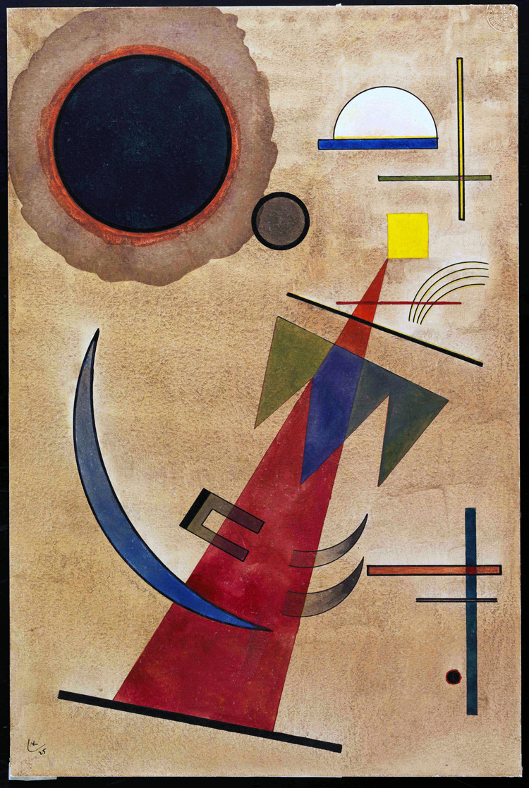 Vasilij Kandinskij, Rot in Spitzform, Rosso in una forma appuntita (1925; acquerello e china su carta, 485 x 325 mm; Rovereto, MART - Museo di arte moderna e contemporanea di Trento e Rovereto)
