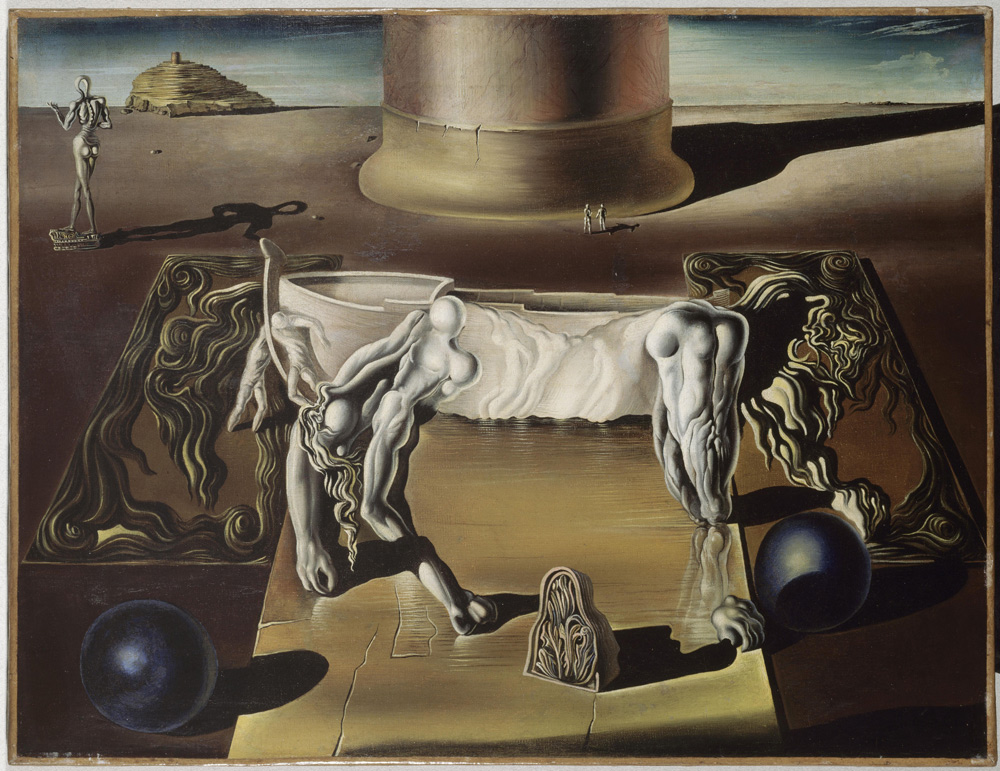 Salvador Dalí, Dormeuse, cheval, lion invisibles (1930; olio su tela, 50,2 x 65,2 cm; Parigi, Centre Pompidou, Musée National d'art moderne)
