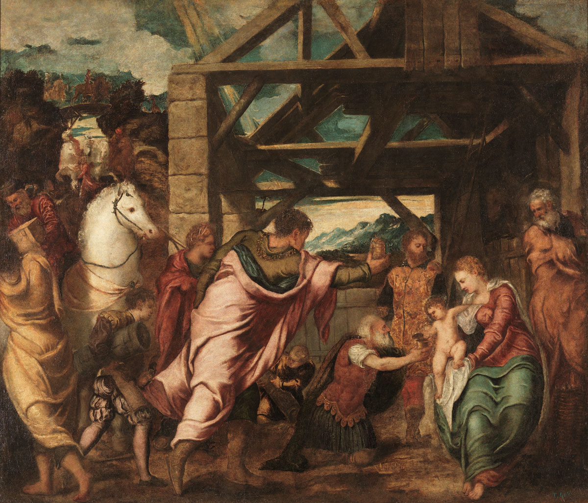 Tintoretto, Adorazione dei magi (1538-1539 circa; olio su tela, 174 x 203 cm; Madrid, Museo Nacional del Prado)
