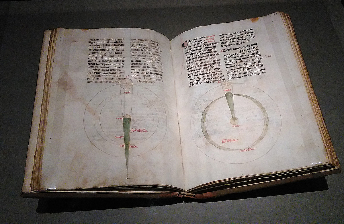 Giovanni Sacrobosco, Tractatus de Sphaera: diagrammi sulle relazioni Sole-Terra-Luna (XIV secolo; manoscritto membranaceo; Firenze, Biblioteca Medicea Laurenziana)

