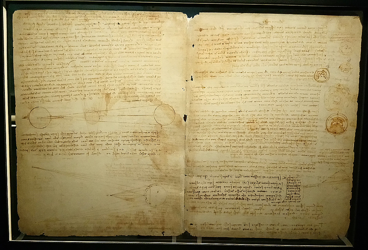 Leonardo da Vinci, Codice Leicester, fogli 1v-36r (1506-1510; manoscritto su carta; Collezione privata). Courtesy Bill Gates
