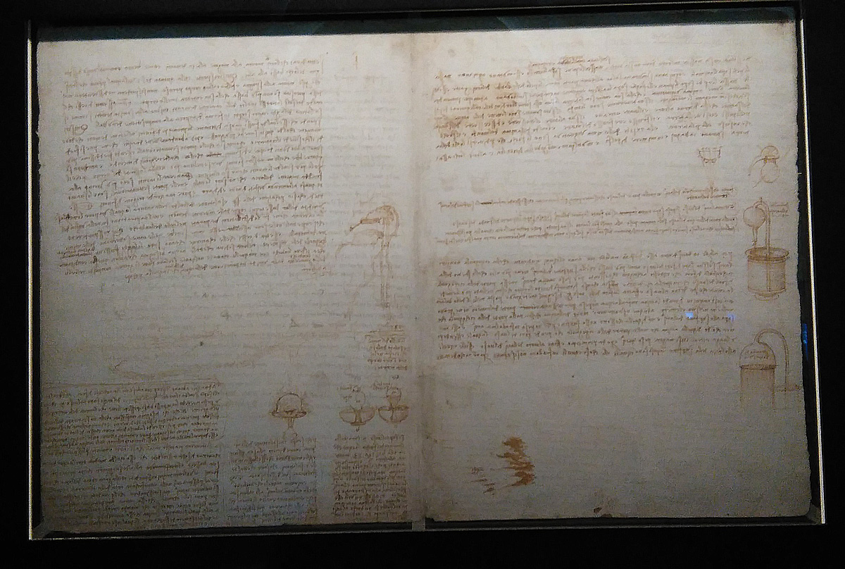 Leonardo da Vinci, Codice Leicester, fogli 3v-34r (1506-1510; manoscritto su carta; Collezione privata). Courtesy Bill Gates
