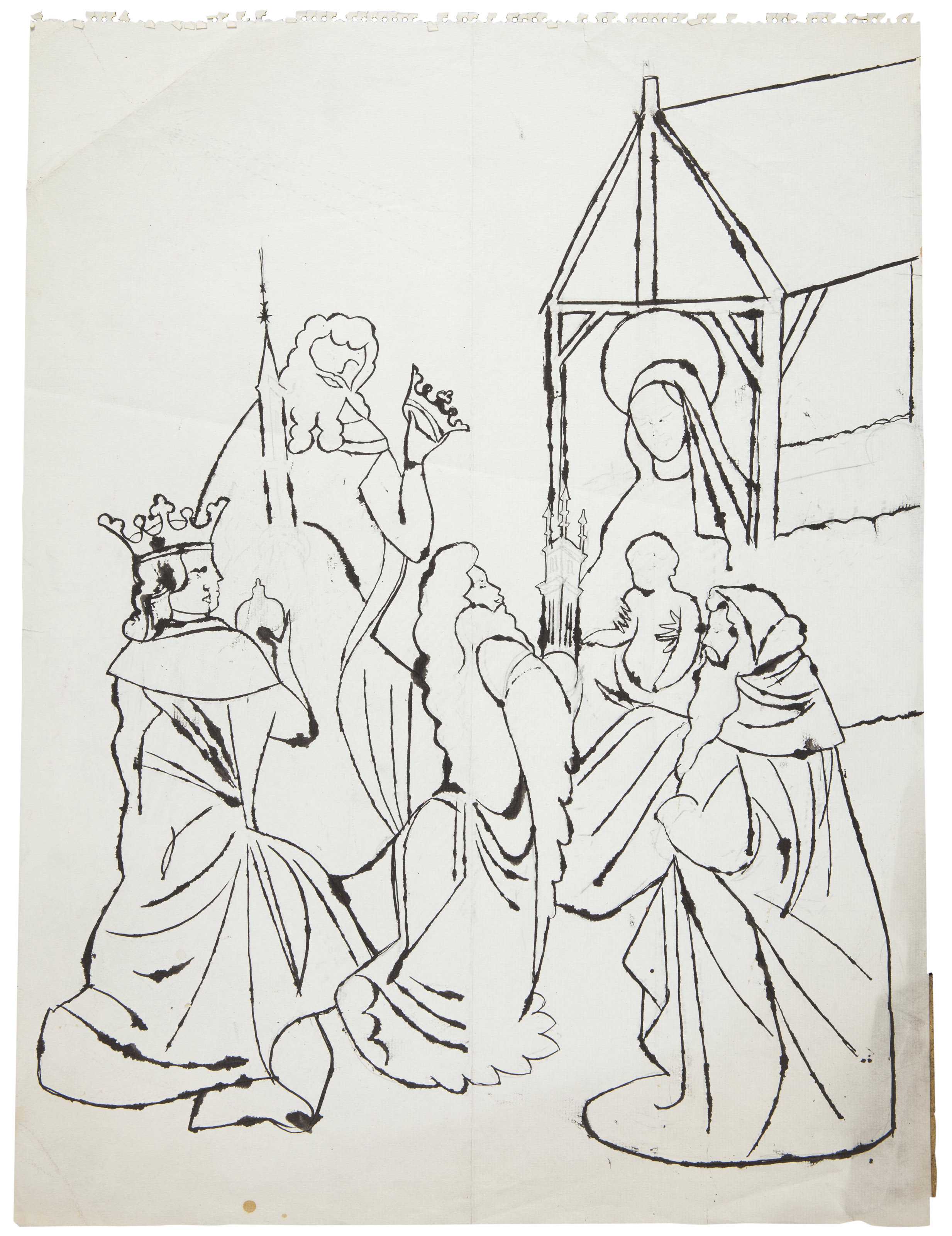 Andy Warhol, Adorazione dei Magi (1954 circa; inchiostro su carta, 61 x 46,4 cm; Collezione privata)
