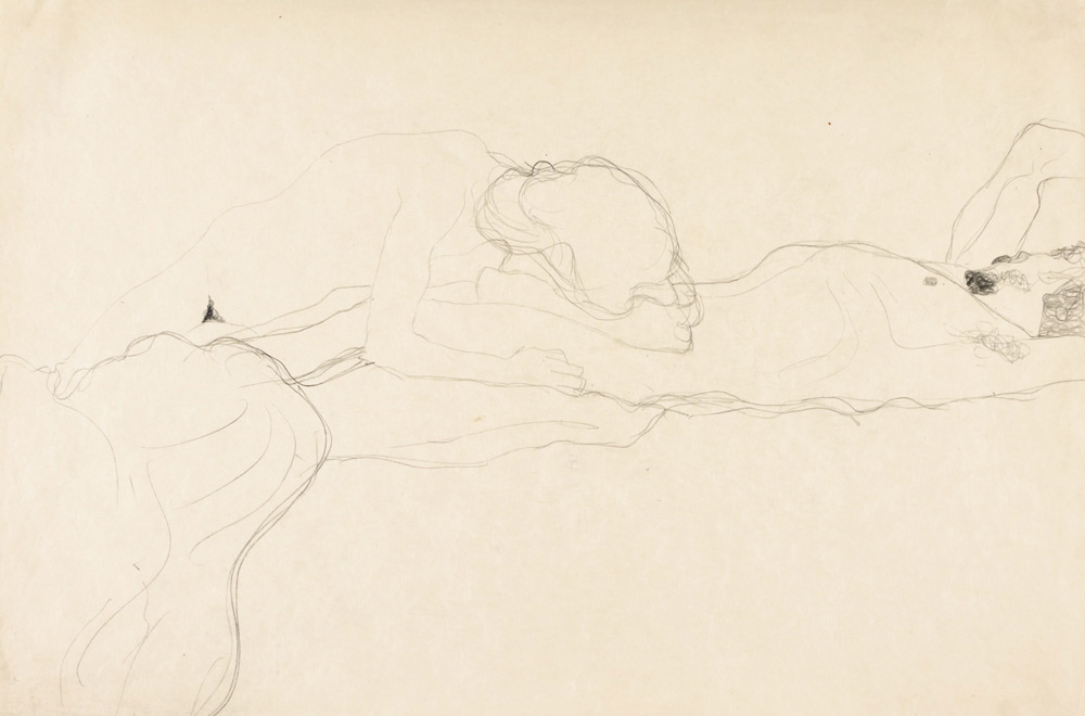 Gustav Klimt, Liebespaar nach rechts liegend (1904-1905; matita su carta, 37,2 x 56,5 cm)

