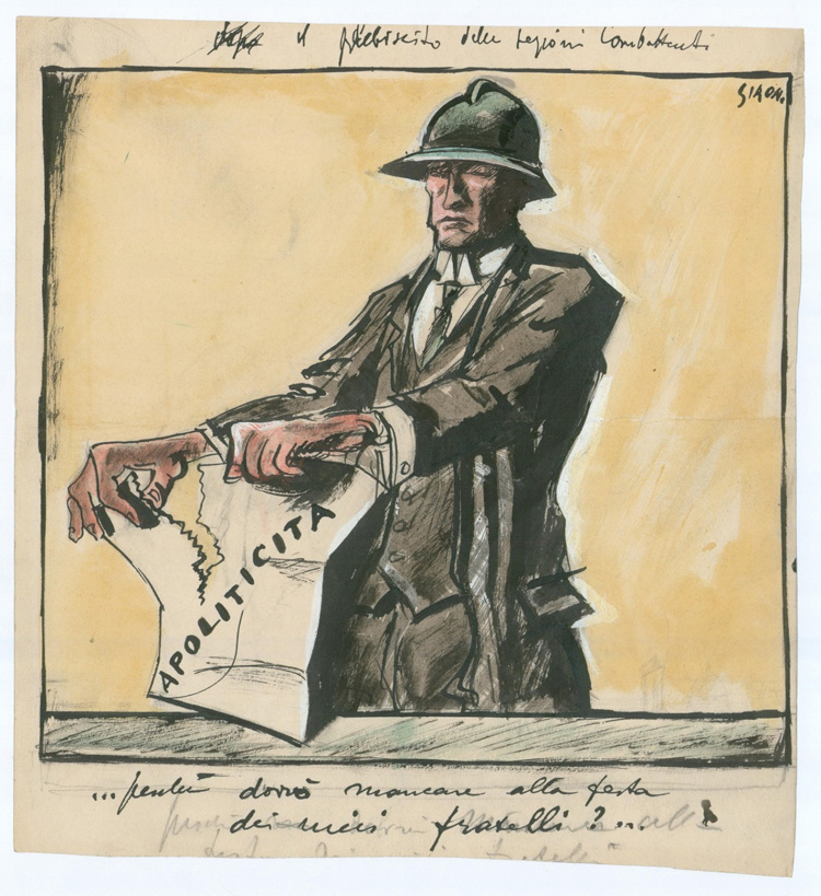 Si Roni Mario Sironi, illustrations for Popolo d'Italia on display in Lucca